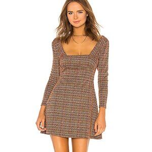 Free People Uptown Girl Knit Tweed Empire Waist Mini Dress MultiColor Sz 6